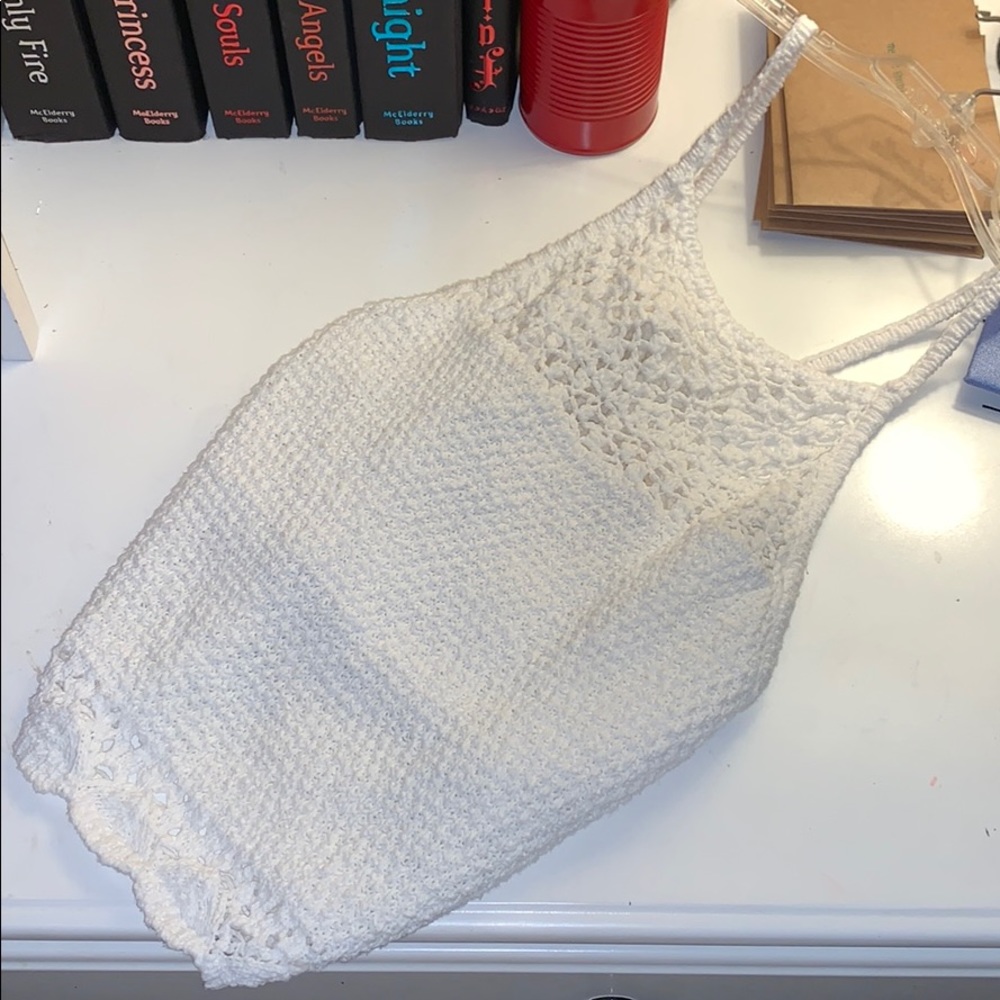 Crocheted White Halter Crop
